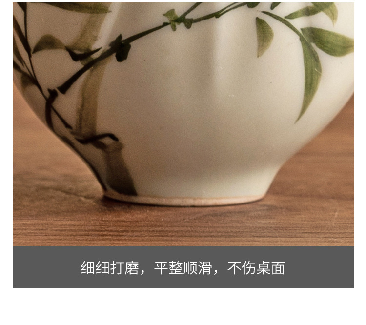 厂家翠绿文竹花型茶杯主人杯陶瓷功夫喝茶小杯子草木灰闻香品茗杯详情22