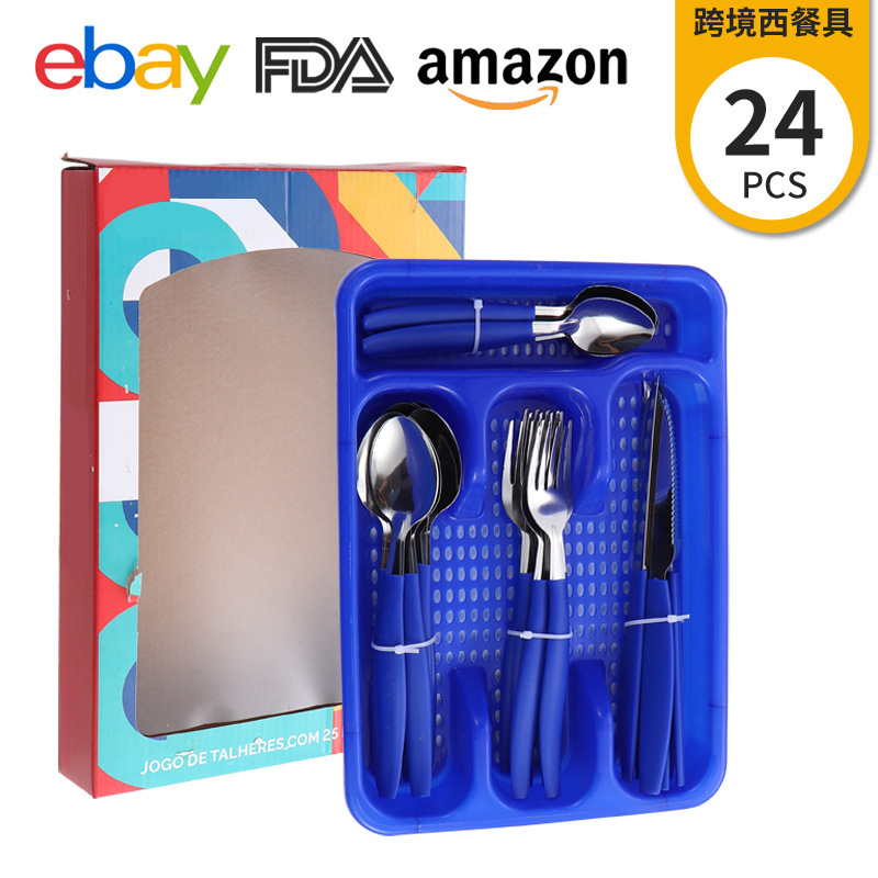 24-piece set of knives, forks and spoons for cross-border trade from Brazil, with slanted tail handles, household steak knives, dessert spoons and stainless steel tableware pic 20