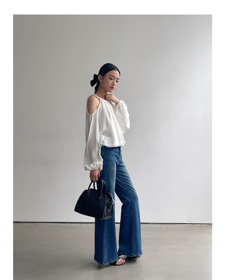 【90s Retro Horn 】 Ge Ming High-waisted slightly flared jeans for Women 2025 Spring New floor-length Pants R155H pic 23