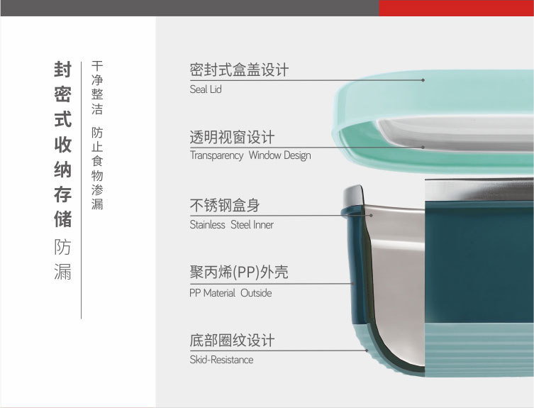 长方形不锈钢保鲜盒带盖密封饭盒便当盒防烫野餐盒户外水果盒系列 pic 3