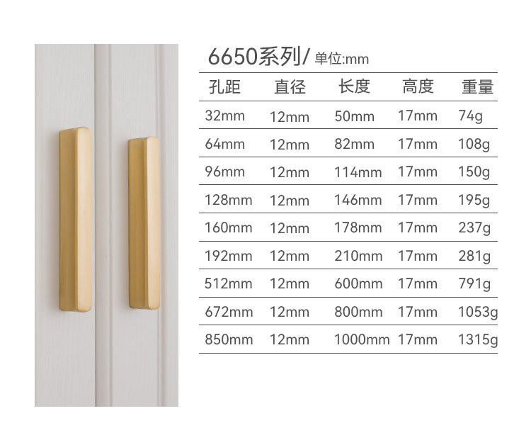 2022新款厂家直供现代简约黄铜门把手橱柜鞋柜衣柜柜门金色铜拉手详情39