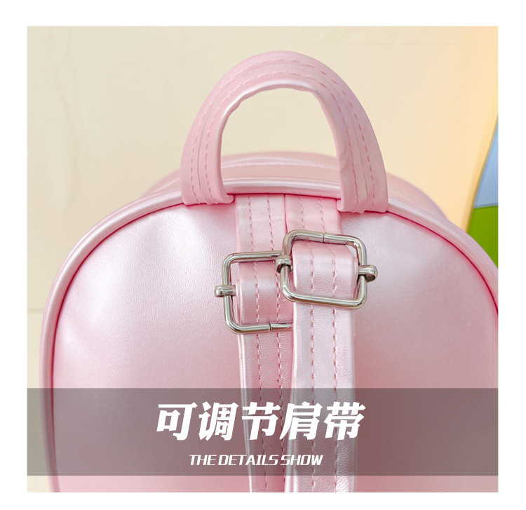 Rainbow gradient sequin backpack, pearl shell pattern, pink bow, outdoor hiking canvas schoolbag, lightweight and durable pic 6