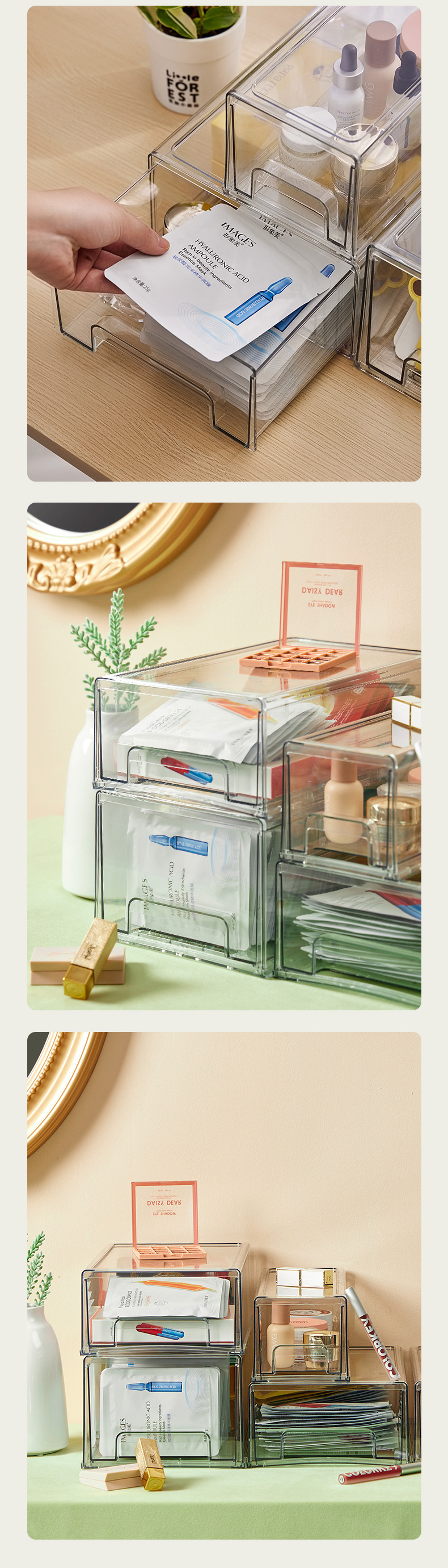 Desktop cosmetic mask storage box, acrylic transparent drawer type, can be stacked with multiple layers of skin care storage and organization box pic 11