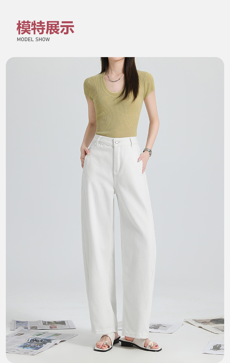 Summer white Tissel crescent-cut wide-leg pants are versatile and slimming. They feature a three-dimensional pocket design with folded edges and are high-quality long pants pic 6