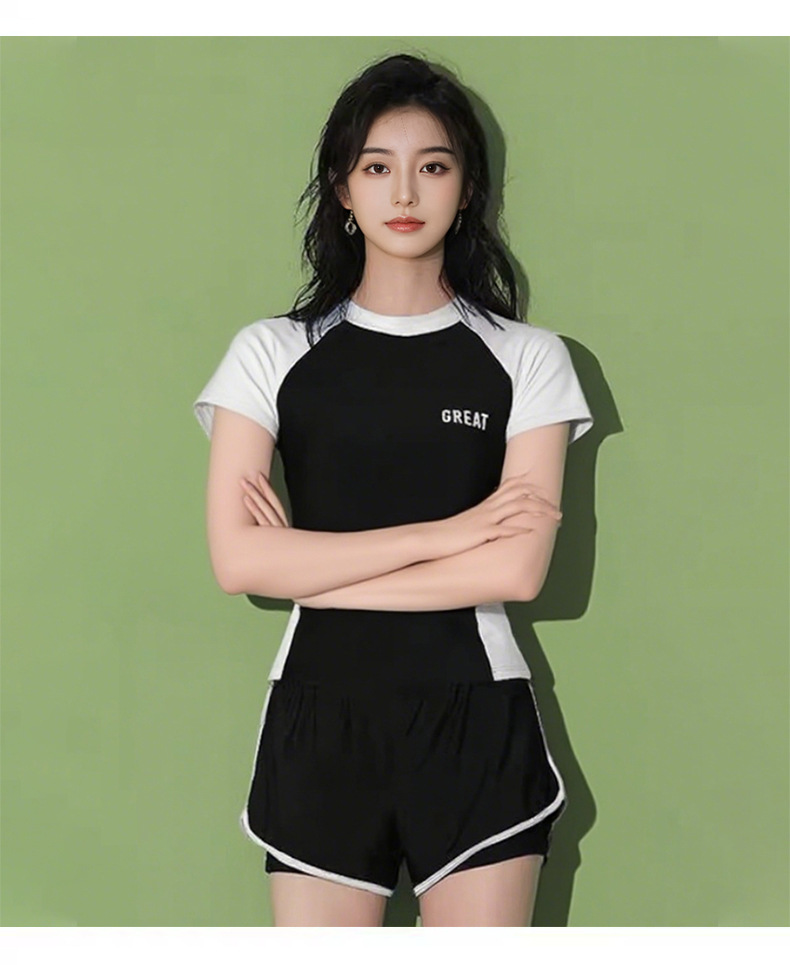 爆款泳衣女分体式保守运动平角防晒韩版显瘦遮肚泡温泉泳装工厂-121009详情7