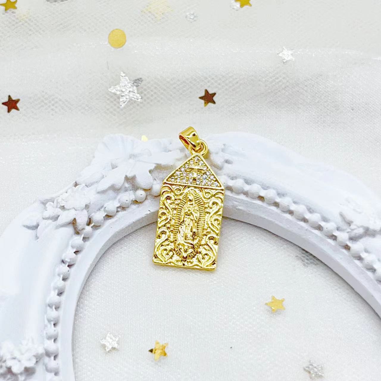 A new cross-border fashion accessory featuring Virgin Mary copper plated with real gold and slightly inlaid zircon from Europe and America pic 5