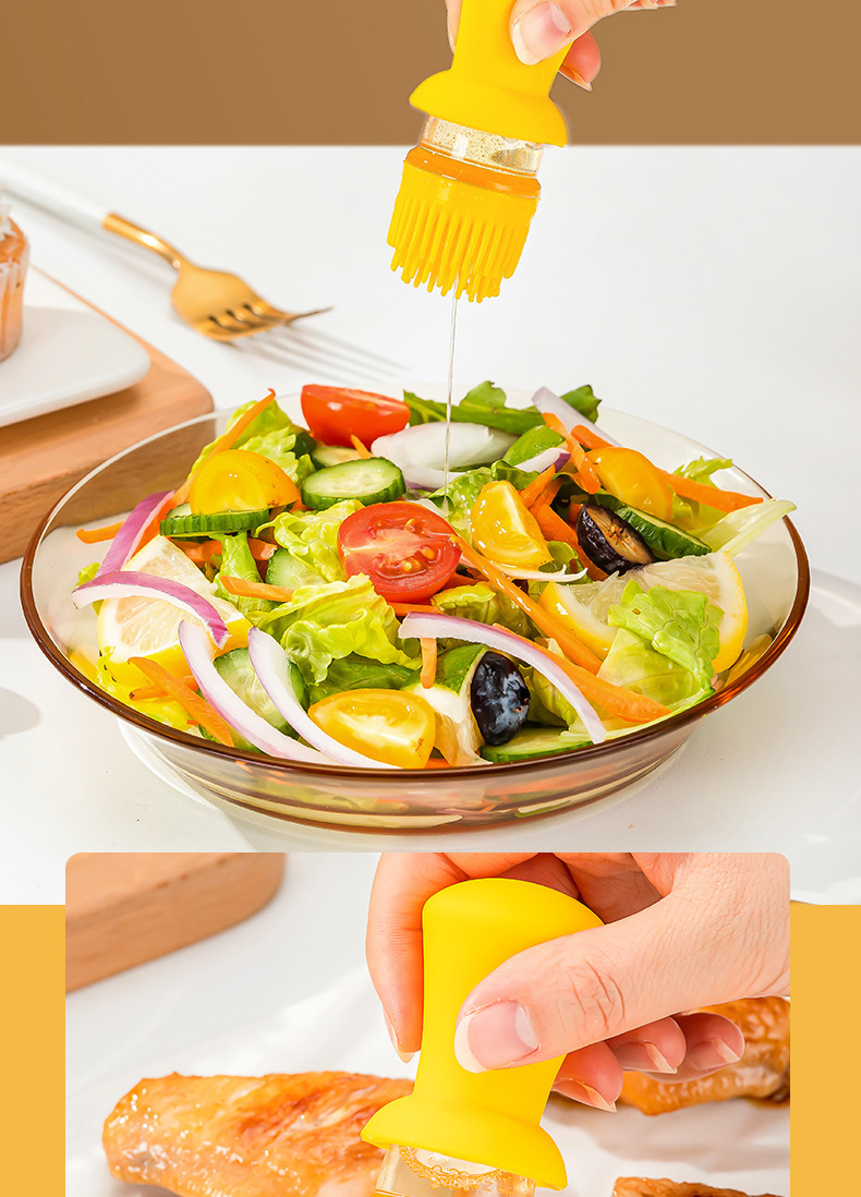 Transparent glass oil pot, pea brush, integrated oil control bottle, soy sauce and vinegar seasoning bottle, silicone brush head, steak barbecue brush pic 11
