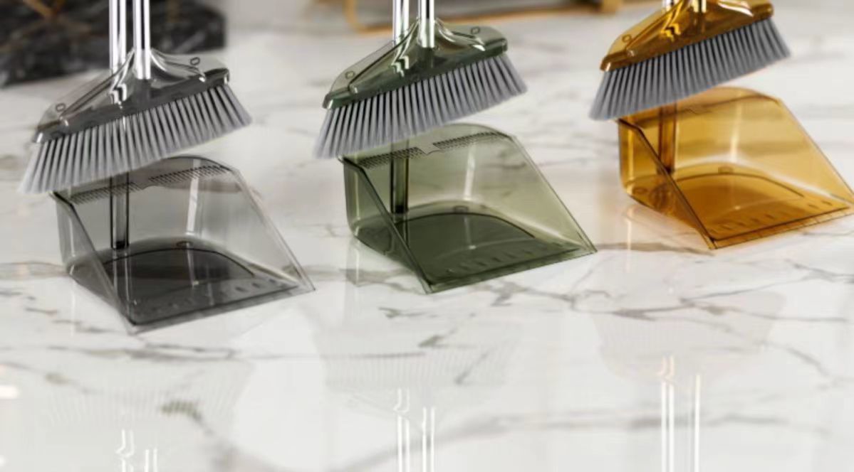 Household broom and dustpan set, thickened sweeping dustpan, broom, single light luxury broom, transparent soft bristles pic 5