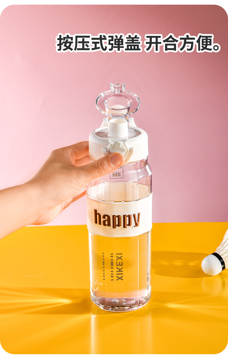 亚马逊跨境大容量透明八角水杯运动水壶吸嘴弹跳手提杯子男太空杯详情13