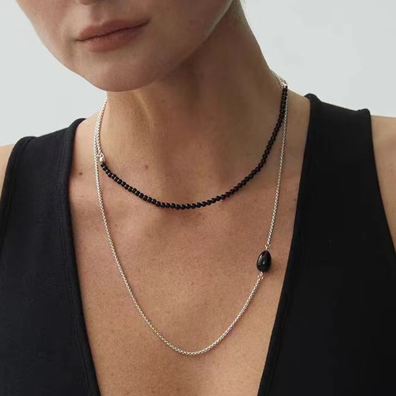 2024年新款黑玛瑙拼接长链条毛衣链小众气质冷淡风颈链高级锁骨链详情10