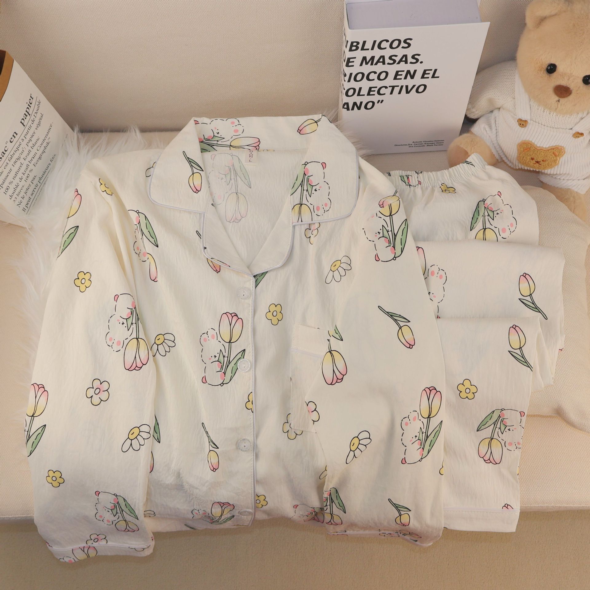 Spring new Cloud cotton Korean InS-style long-sleeved pajamas for girls, sweet and cartoonish, cute student home wear set pic 6