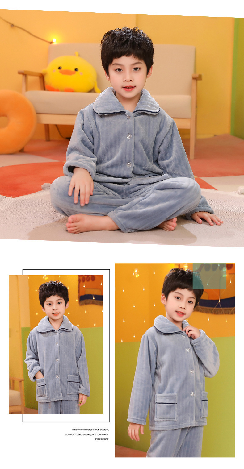 女童睡衣长袖法兰绒儿童睡衣秋冬珊瑚绒男童宝宝小孩家居服套装详情12