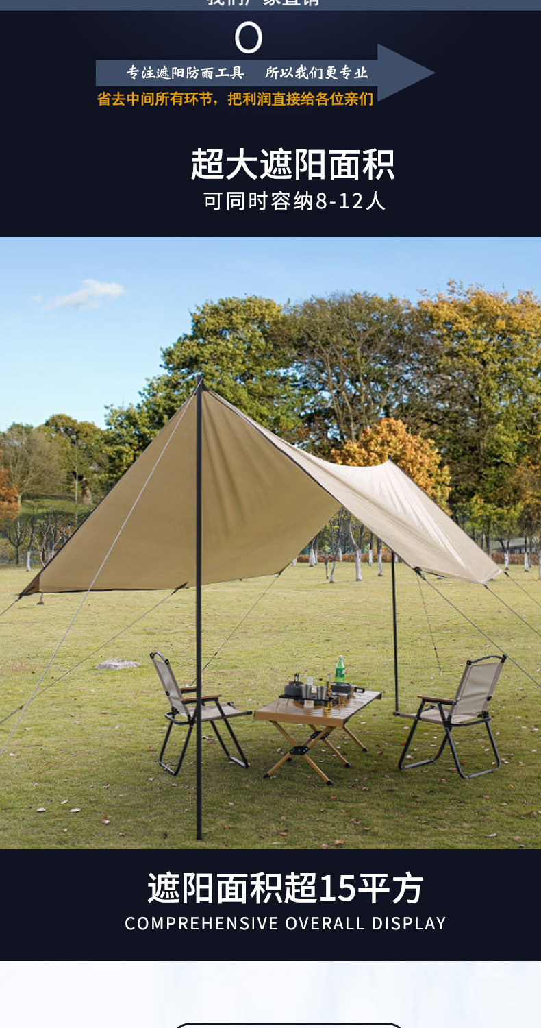 【厂家直供】户外露营帐篷牛津涤纶布黑胶天幕涂银天幕及配件批发详情3