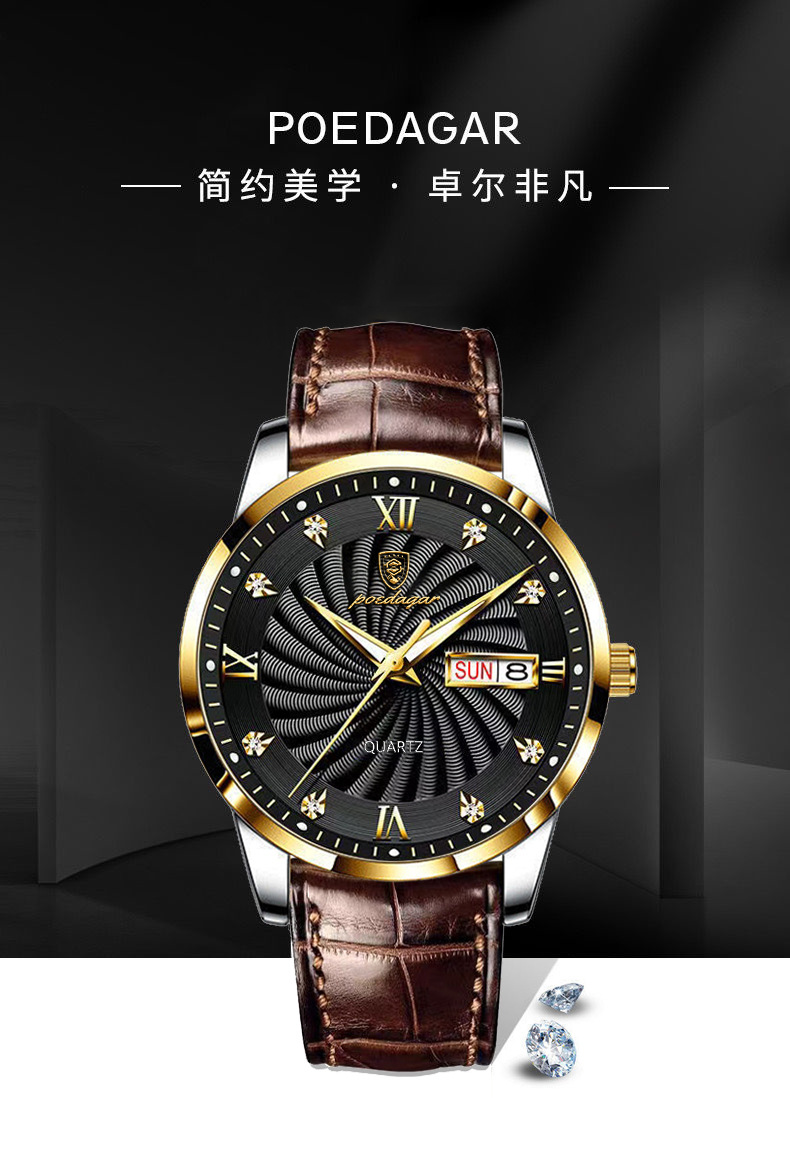 瑞士品牌防水夜光男士手表日历石英腕表抖音直播外贸爆款一件代发详情2