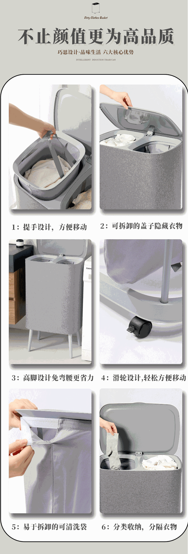舒十牛津布带盖脏衣篮卧室收纳篓脚踏折叠式带提手卫生间脏衣篓详情6