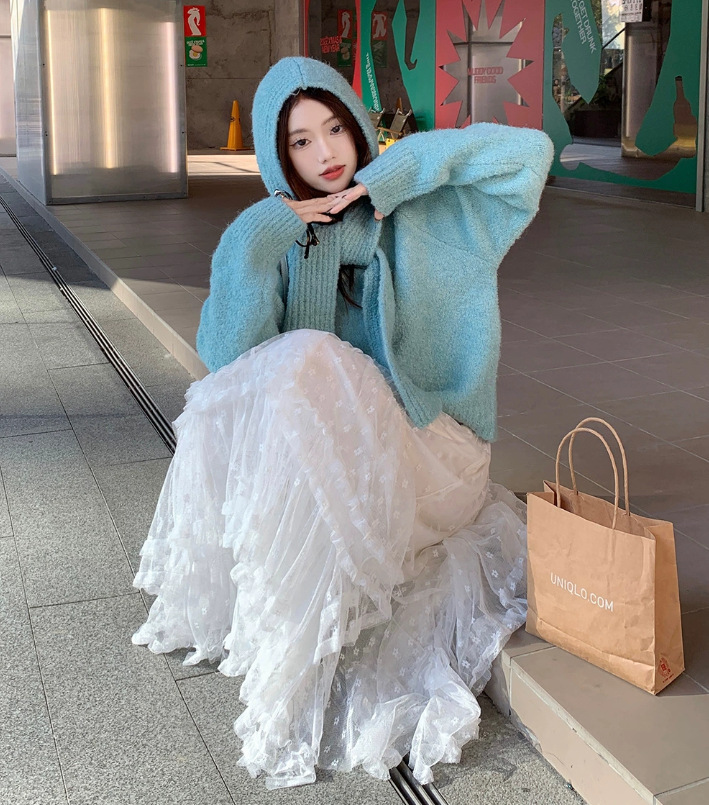 白色重工蕾丝拼接不规则网纱半身裙女秋冬高级感蛋糕裙大摆长裙子详情3