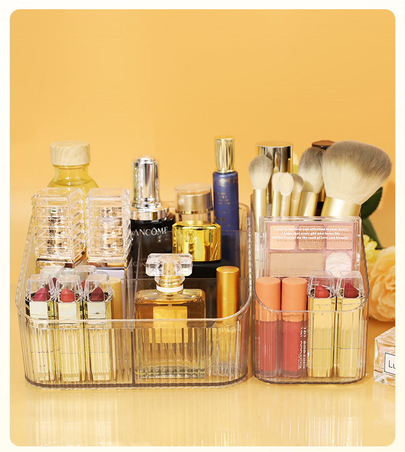 The transparent cosmetic storage box on the desk exudes a high-end feel. The light luxury acrylic dressing table storage box and pen holder are suitable for office use pic 24