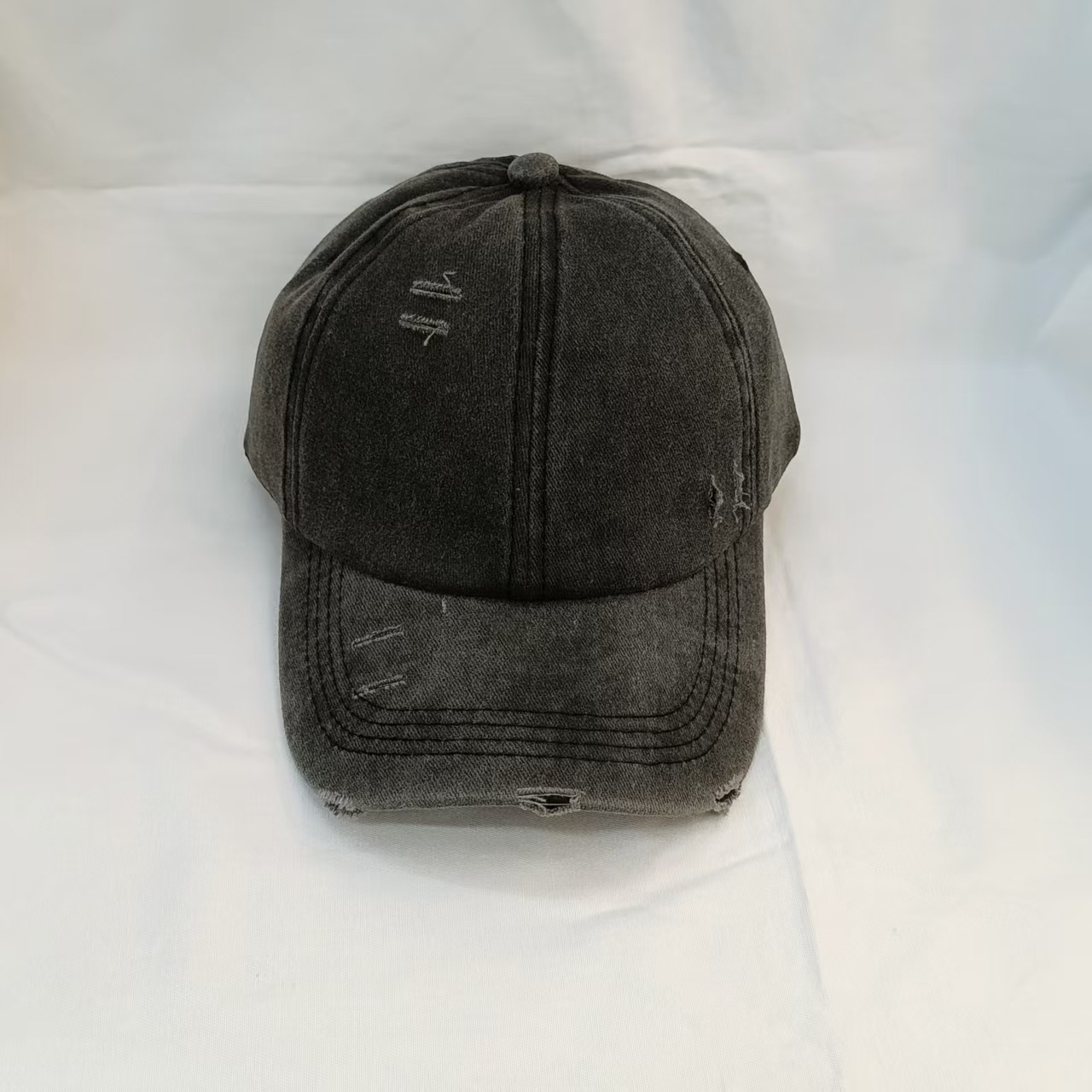 新款水洗破洞交叉高马尾帽子男女潮百搭棒球帽春夏秋软顶鸭舌外贸详情7