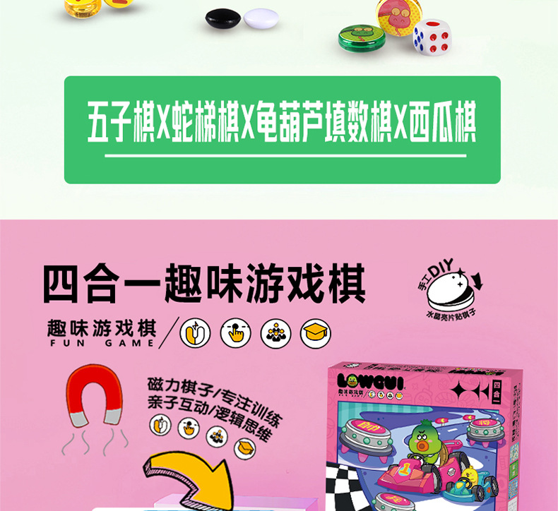 LOWGUI多合一磁力游戏棋套装紫色展示盒多色图案配骰子磁性棋子磁力片磁力棒儿童益智玩具详情17