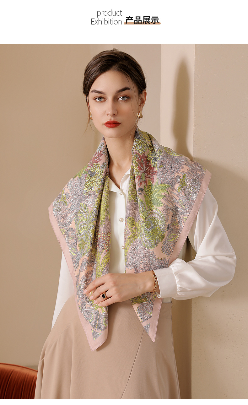 2025夏新款印花大方巾丝巾批发法式复古仿真丝领巾女神节90方巾女详情14