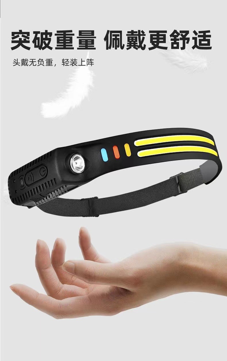 Induction headlight, LED head-mounted dual-light source night fishing headlight, USB charging running light, silicone headlight, strong light pic 1
