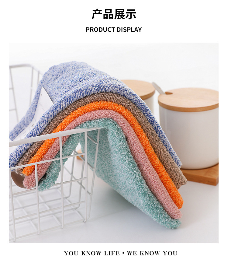 【 Chi Jia 】 Full Sky Star Coral Fleece square Towel, soft absorbent hand towel, Kitchen cloth, hanging small towel, plain color pic 9