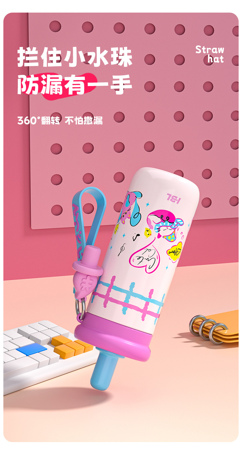 高颜值女随行保温杯学生冰霸杯陶瓷内胆卡通款大容量水杯吸管水杯详情9