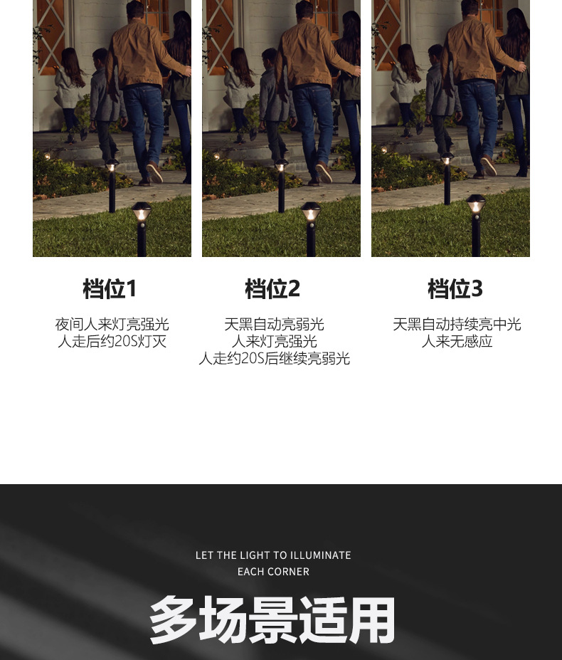 壁灯太阳能璧灯太阳能路灯旋转分体防水路灯人体感应道路照明庭院详情10
