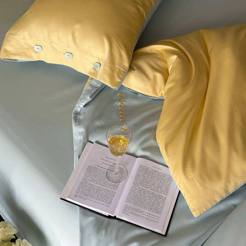 Simple, light luxury and fashionable solid-color long-staple cotton four-piece set, pure cotton letter-embroidered duvet cover, double bedding pic 94