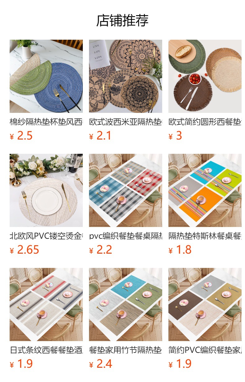 宁欣跨境特斯林环保pvc餐垫 30*45隔热防滑餐桌垫杯垫桌旗西餐垫详情1