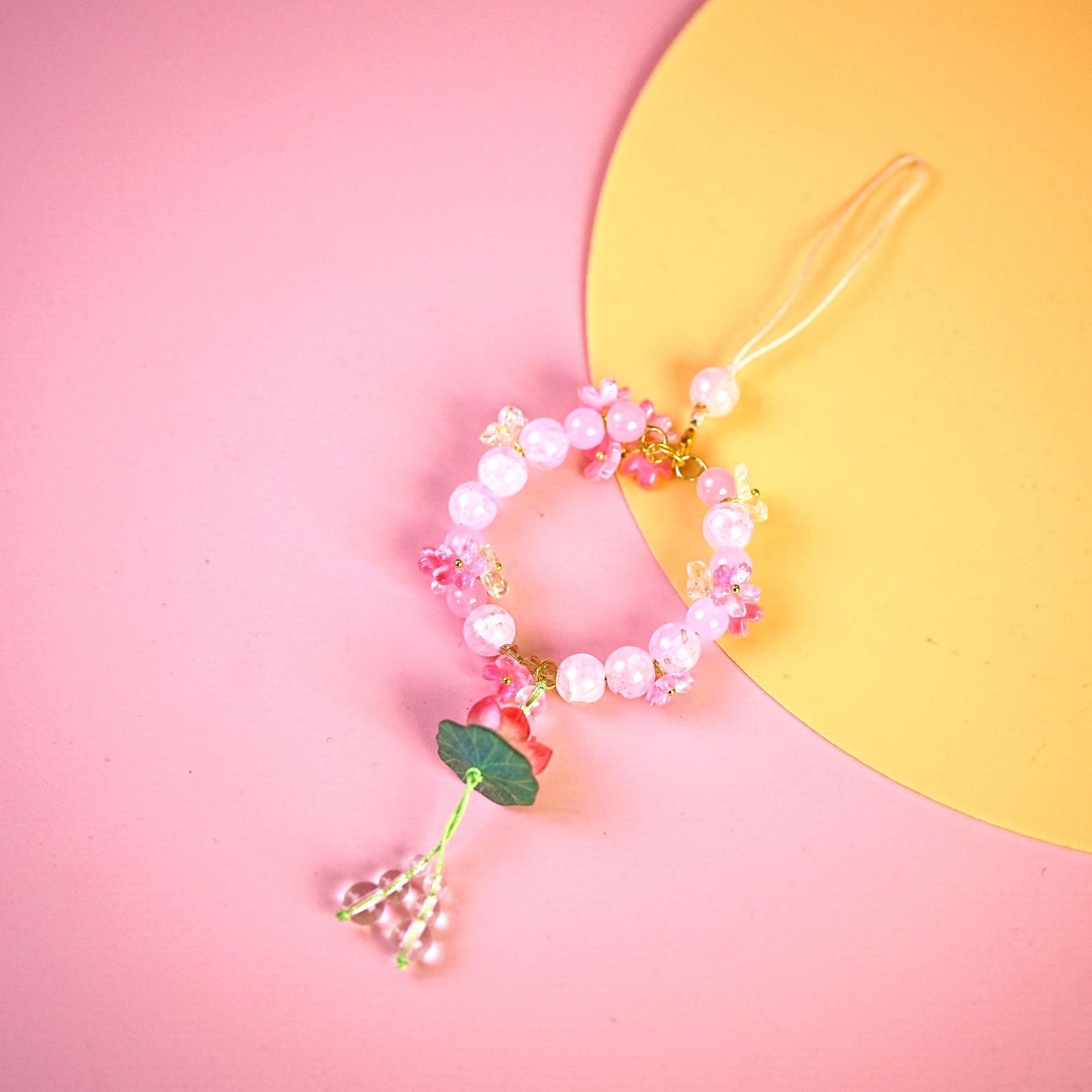 新款原创好运连连粉荷花汽车内饰挂件复古轻奢粉水晶琉璃饰品配件详情2