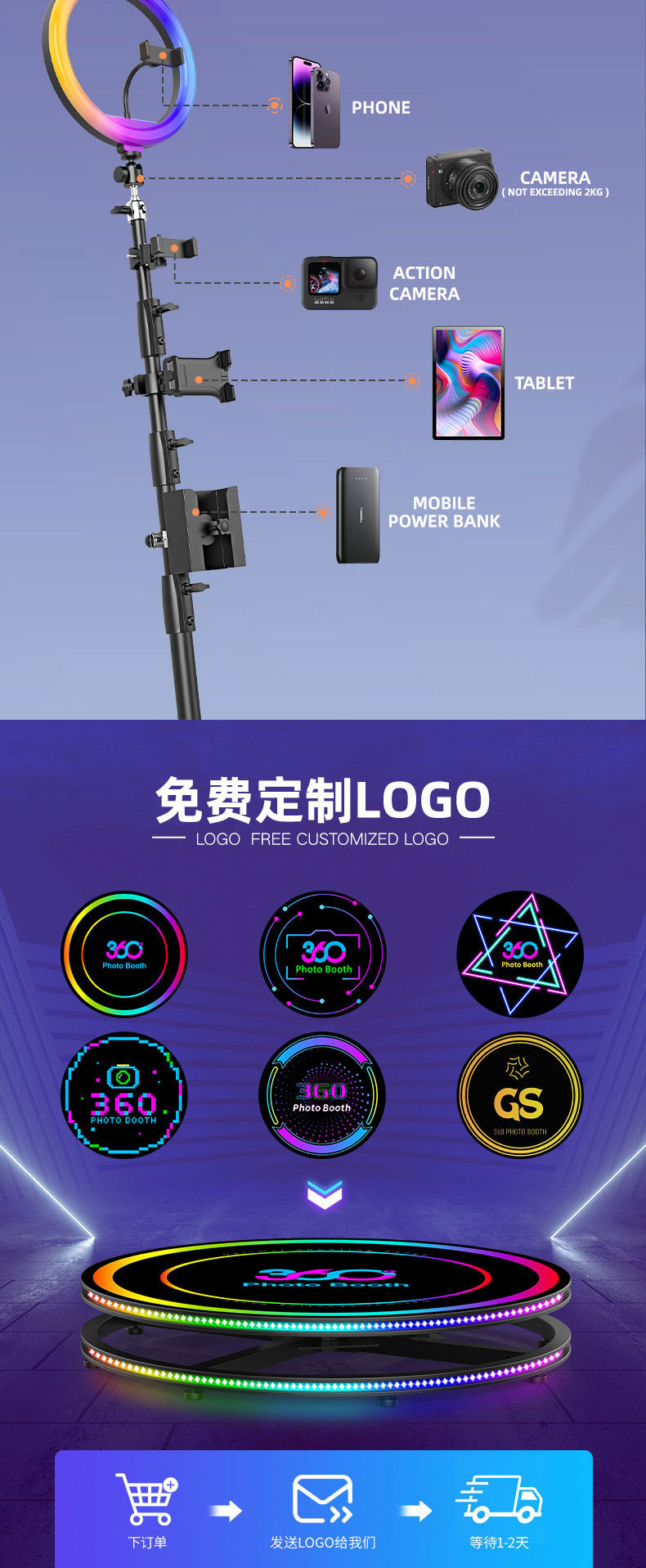 跨境爆款360 photo booth 派对旋转拍摄小舞台厂家直发厂家批发自拍道具详情8