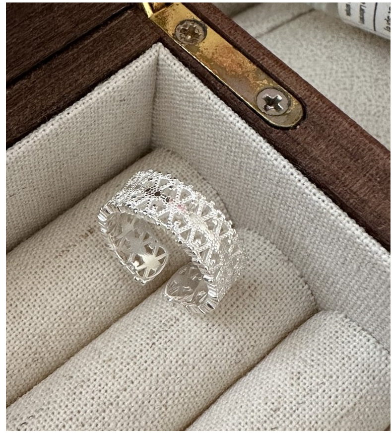 S925纯银韩版小众设计感花纹蕾丝戒指韩国风简约时尚指环复古指环详情11
