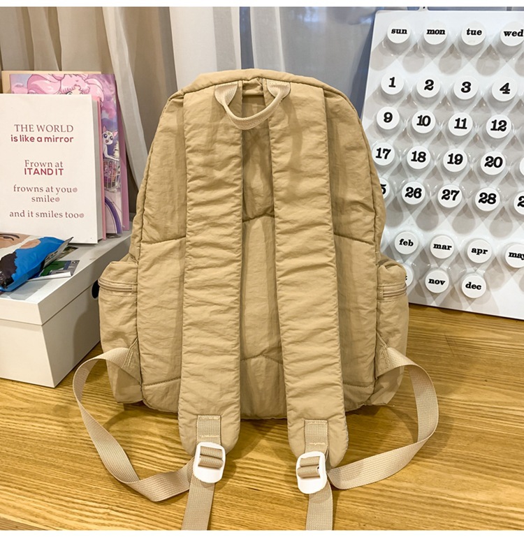 新款时尚轻便简约双肩包女日系文艺学生书包休闲运动旅行纯色背包详情46