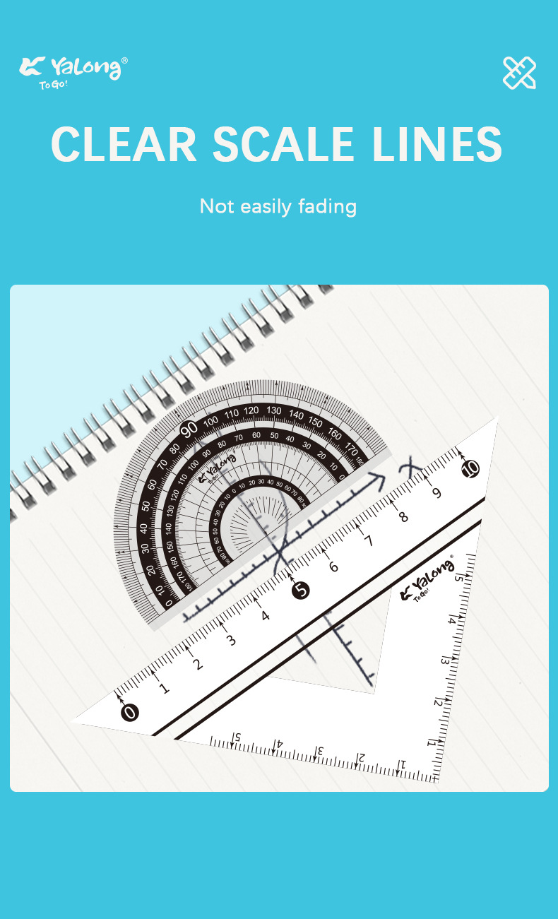 Yalong Cross-border Wholesale PC resin plastic rulers, student school supplies, geometric rulers, ruler sets, protractors pic 5