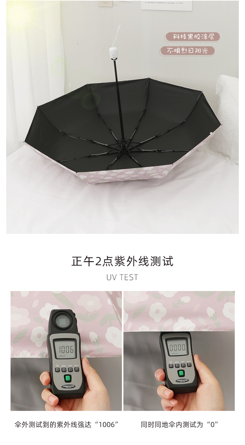 三折太阳伞粉色小花防风实木手柄黑胶遮阳伞印定logo雨伞广告伞详情18
