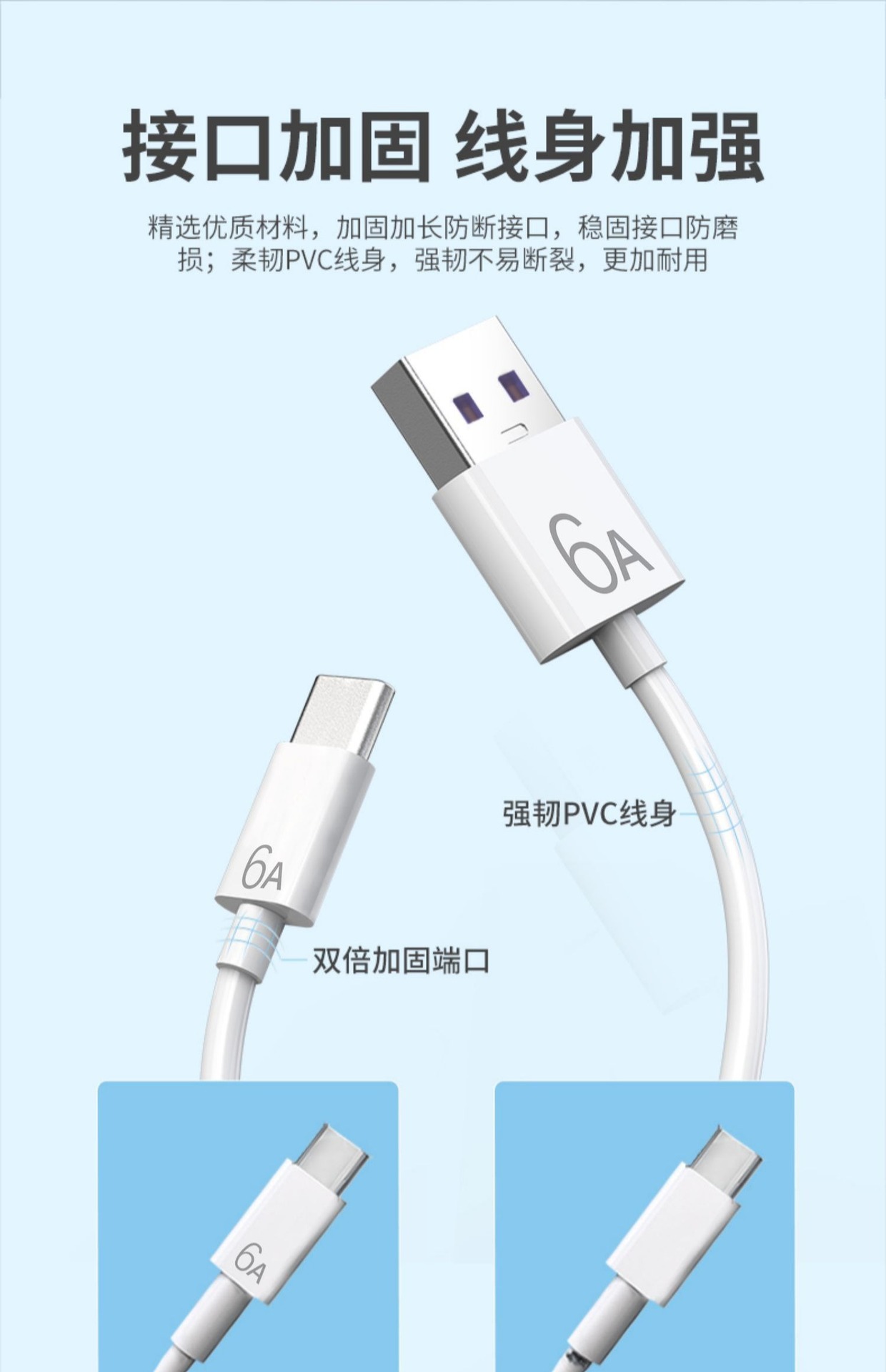 2A数据线白色PVC注塑线充电线 适用于苹果Type-C快充4芯数据线详情7