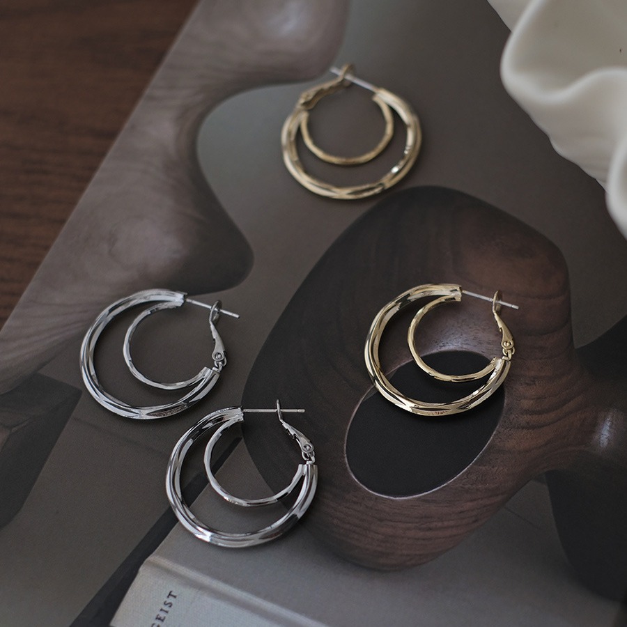 法式高级感独特双层圈圈耳环女小众通勤百搭耳钉简约耳饰批发详情7
