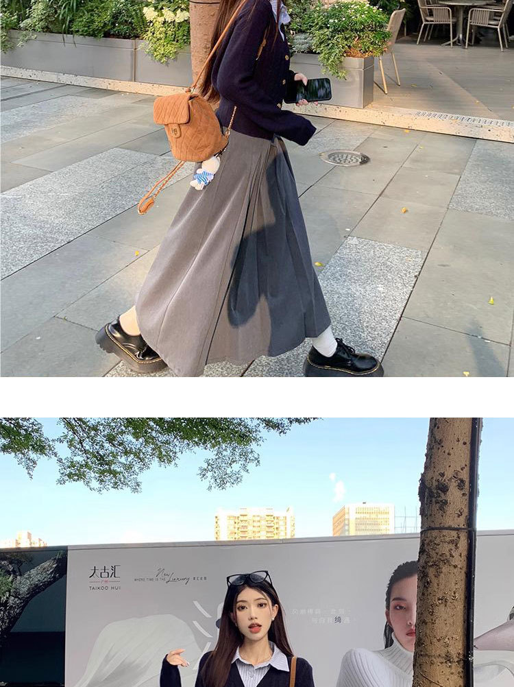 灰色百搭通勤高腰百褶半身裙女2025年春秋季宽松遮跨显瘦A字伞裙详情22