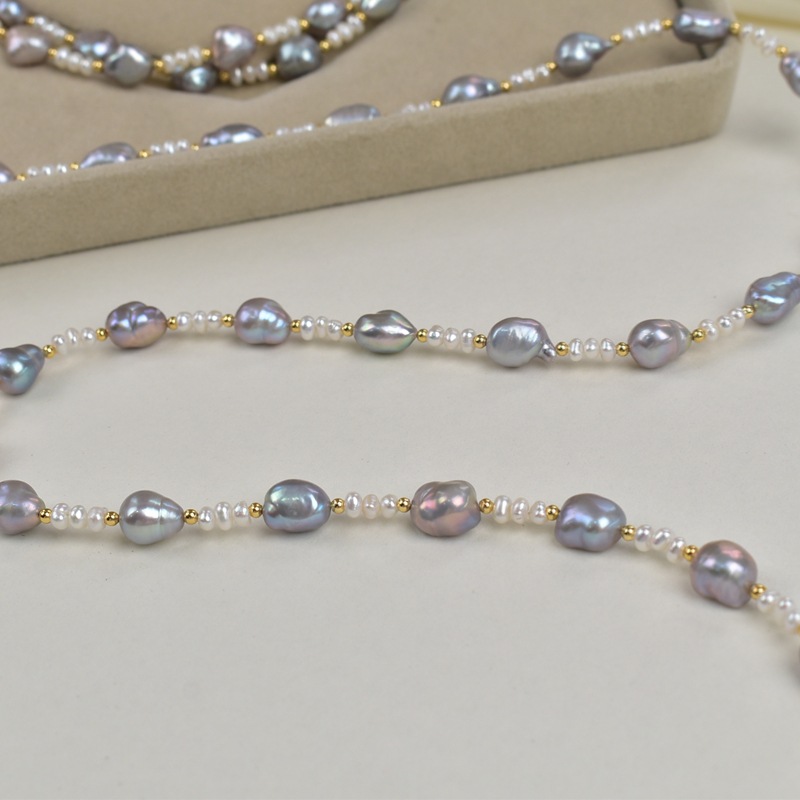 巴洛克珍珠项链女天然淡水真多麻灰毛衣链轻奢高级感原创设计颈链详情14