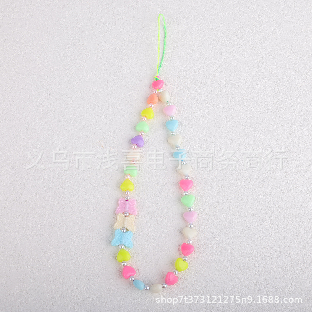 Cute heart-shaped mobile phone lanyard diy acrylic beaded mobile phone chain letter heart-shaped mobile phone protective pendant pic 7