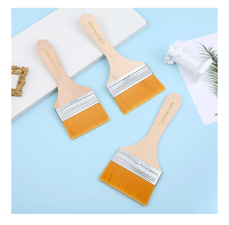 Boyi Xuan Yellow wool solid Wood 1-12 long-handled background texture painting paint brush tool Nylon oil painting board brush pic 9