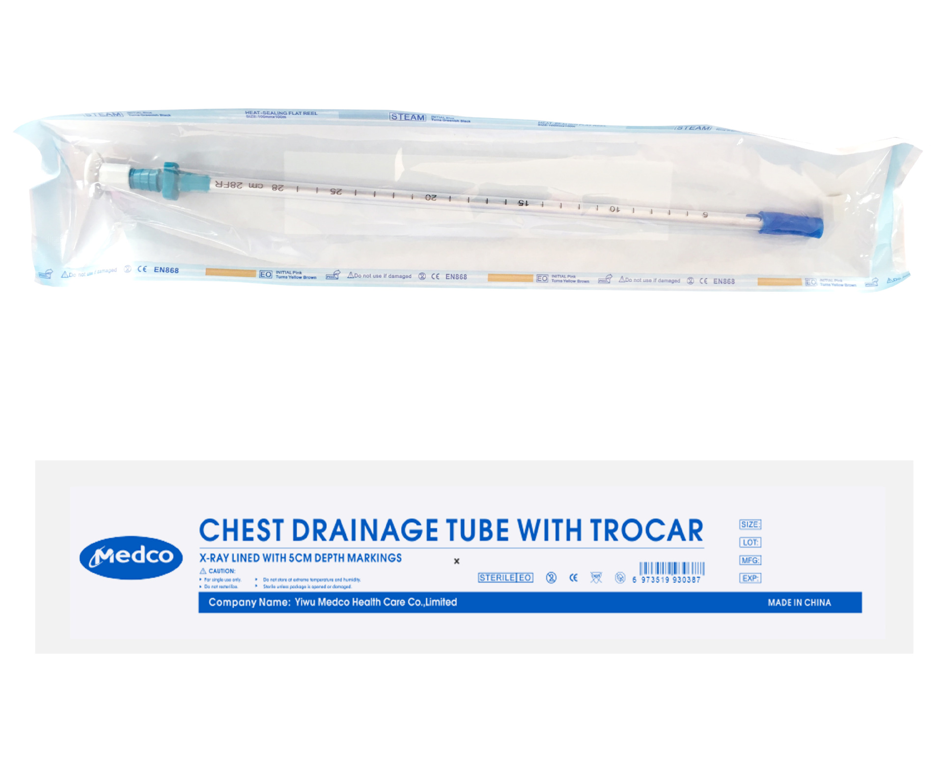 Disposable PVC needle-equipped thoracic drainage tubes 14/16/18FR for foreign trade, independently packaged in English pic 8