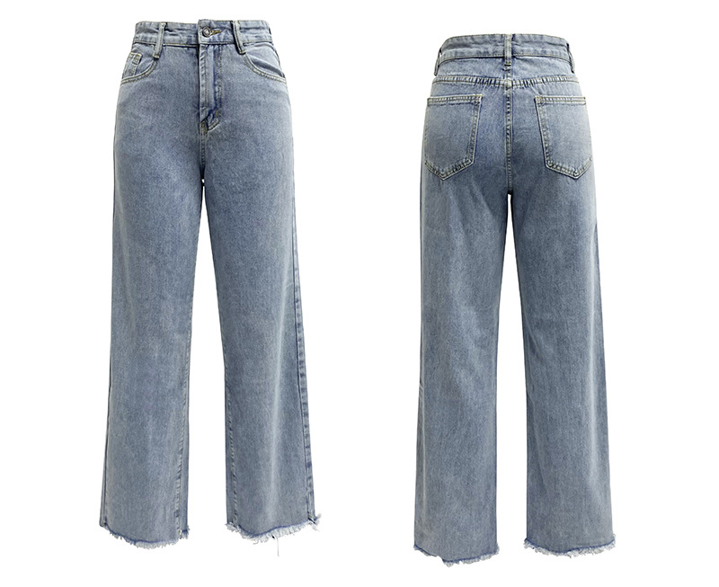 2023 Summer New European and American washed high-waisted denim Amazon Fashion Casual fringed trousers for women pic 4
