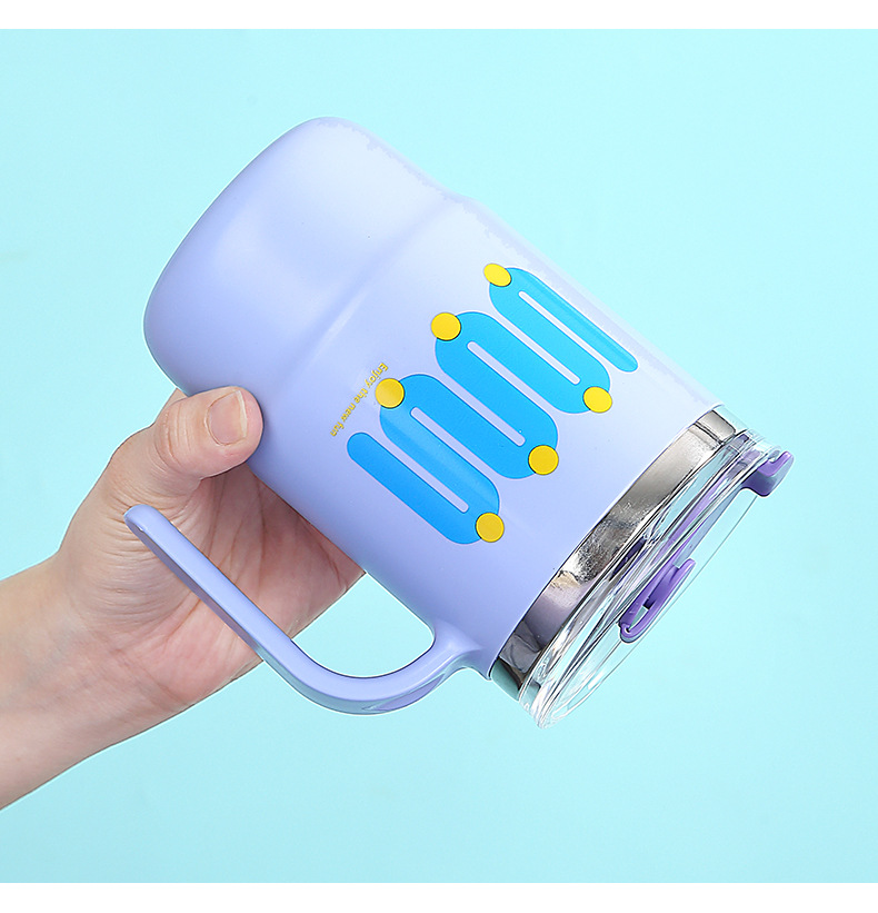 Simple water cup with handle, household and office sealed water cup, mug, student water cup with straw, stainless steel water cup pic 6