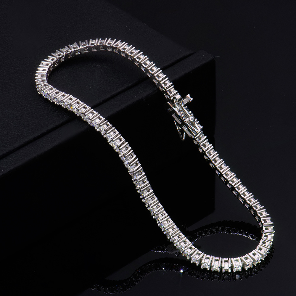 欧美风男士纯银手链2MM水钻镶嵌莫桑石时尚饰品送男友潮流款详情6