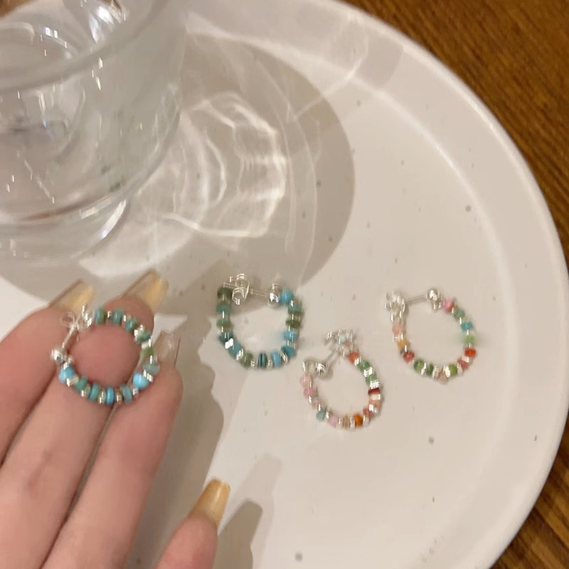 彩色串珠耳环女小众设计简约轻奢百搭耳环高级感复古气质耳饰批发详情10