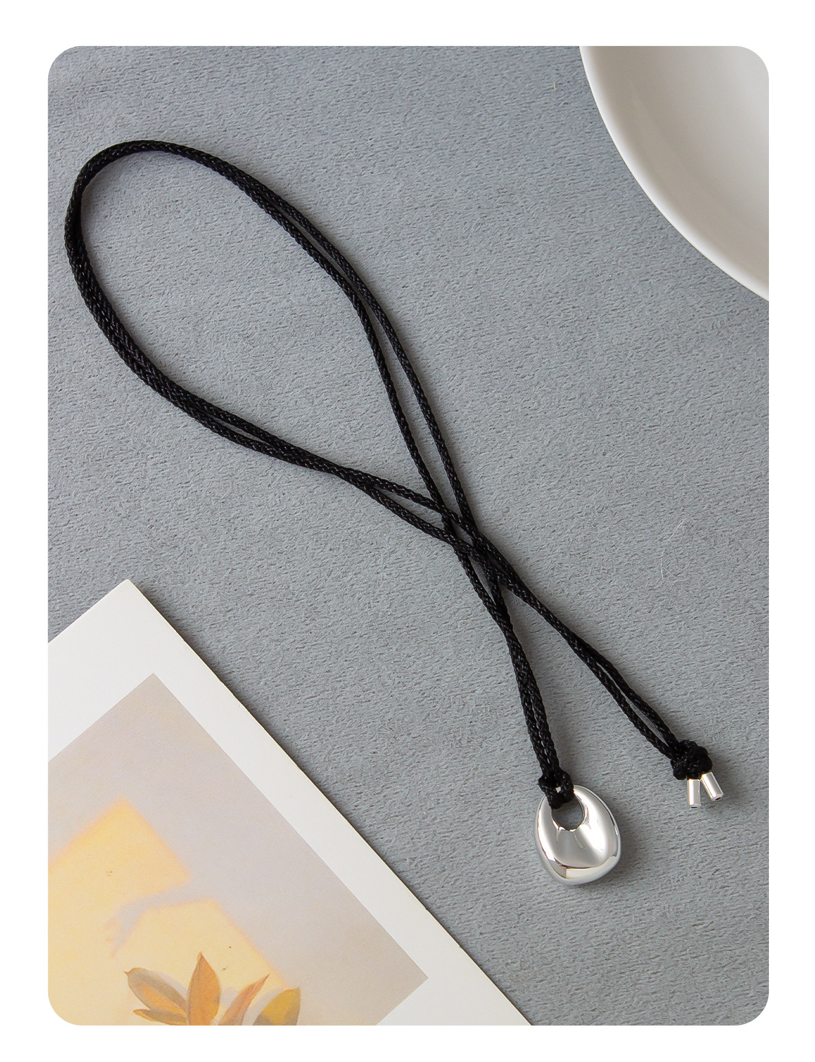 车静媛同款银色包包项链 2024新款轻奢黑绳长款可调节银色毛衣链详情7