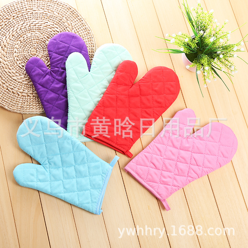 【 Chi Jia 】 Polyester-cotton single-color thickened and enlarged oven baking high-temperature resistant, heat-resistant and heat-insulating microwave gloves gift pic 1