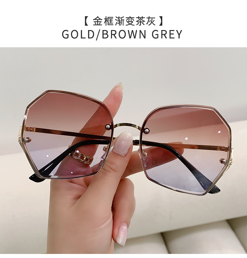 New frameless edge-cut sunglasses for women, fashionable and versatile metal sunglasses for large faces, slimming and UV protection glasses pic 13